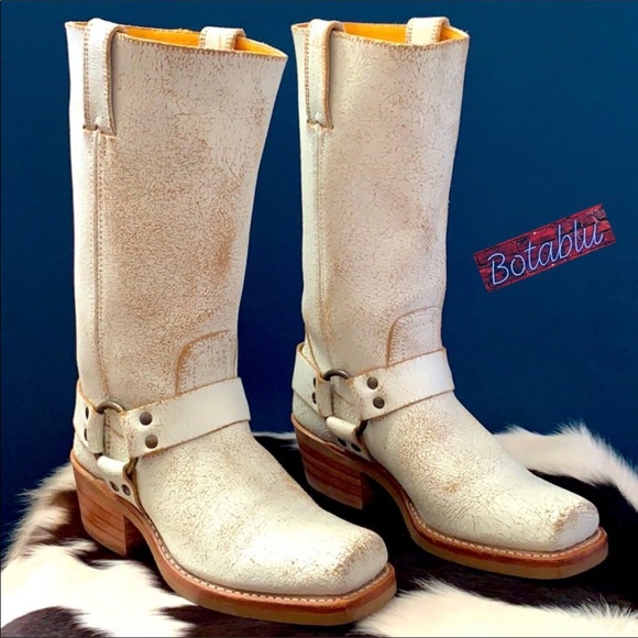 Frye Shoes - FRYE Harness 12R Rare White Crackle Moto Boots 6.5